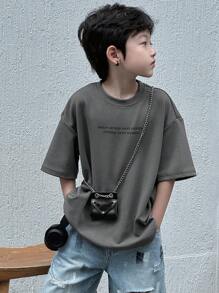 Dazy Kids Tween Boy Slogan Print Round Neck Drop Shoulder Casual T-Shirt