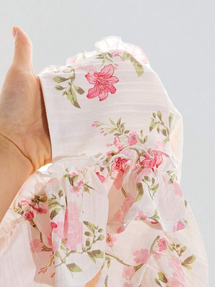Maija Kids Maija Kids Lös och avslappnad blommönster kortärmad klänning för ung flicka - Multifärgad - Visa 3