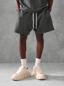 SUMWON 优质纹理平纹针织套装两件套家居服运动休闲超大短袖 T 恤搭配短裤夏季春季街头运动套装健身休闲