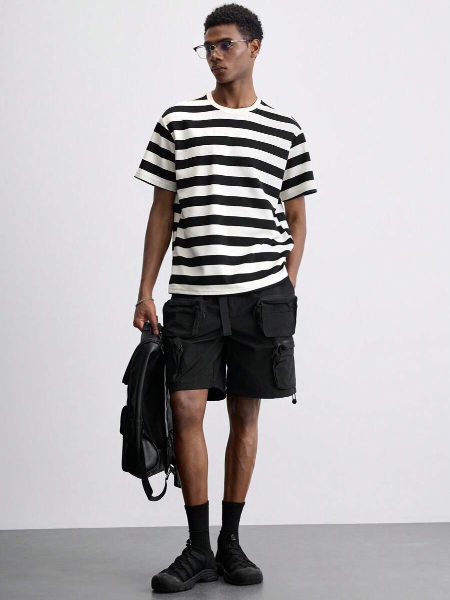 Maija 黑白条纹短袖圆领T恤，2025夏季新款，海滩必备，节日，独立日，城市通勤，商务休闲，日常休闲，百搭，时尚，办公室，婚礼嘉宾，派对，毕业季