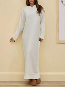 SHEIN Tall Maxi Sweater Dress Wth Hoodie And Drawstring - Apricot - View 4
