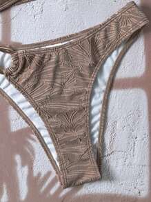 Swim Chiccia Conjunto de bikini jacquard de playa de unicolor para mujer, vacaciones - Caqui - Ver 6