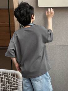 Dazy Kids Tween Boy Slogan Print Round Neck Drop Shoulder Casual T-Shirt