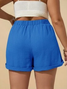 SHEIN VCAY Short casual con lazo frontal de unicolor en tallas grandes, para uso diario