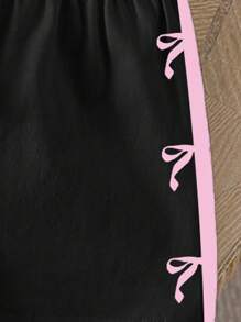 Conjunto informal de 2 piezas para niña, camiseta con estampado gráfico del número 07 y eslogan en contraste de color, y shorts