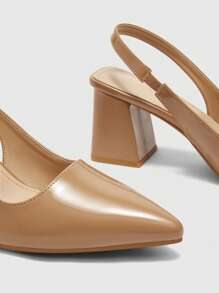 CUCCOO BIZCHIC Zapatos casuales/de fiesta/de oficina de PU color albaricoque con correa en la parte posterior y tacón grueso de punta afilada para mujer