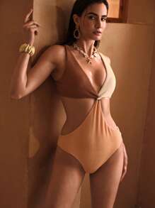 MOTF PREMIUM SUMMER BEACH COLORBLOCK CUTOUT WAIST ONE-PIECE SWIMSUIT - Multicolor - View 5