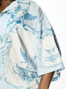 SUMWON WOMEN Blusa tipo resort con estampado de ángel, camisa abotonada, cubre-traje de playa de verano, ligera y oversize, con alas etéreas - Multicolor - Ver 4