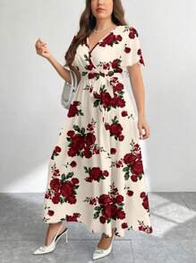 Modelyn Casual Vintage Flower Pattern Loose Fit Plus Size Dress, Suitable For Autumn/Winter Boho Suitable For Going Out Chic Dress - Multicolor - View 3