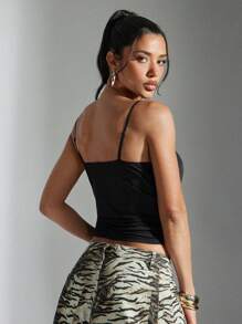 Denimoi Áo ba lỗ cổ tròn viền ren màu trơn cho nữ - màu đen - Xem 6