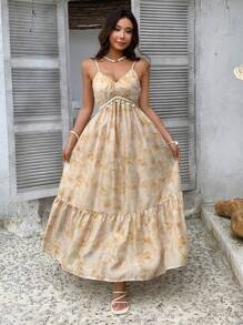 DAZY Đầm slip dài xòe rộng họa tiết chuông gió Marigold, đầm maxi đi nghỉ mát mùa hè, trang phục du lịch biển cho nữ, phong cách Boho. - Màu vàng - Xem 4