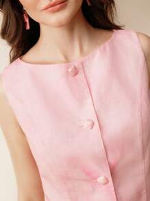 Anewsta 夏季粉色优雅花卉印花背心外套 - 粉色 - 查看 2