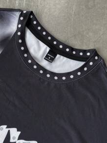 Manfinity EMRG 男士夏季街头风格黑白大数字图案 T 恤，前卫设计男士男士 T 恤短款男士街头潮流衬衫 - 黑色 - 查看 7