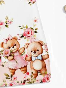 SHEIN Vestido de tirantes ajustado con estampado floral y de ositos, de color rosa, ideal para el verano, para bebé niña - Multicolor - Ver 4