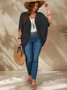 EMERY ROSE Chaqueta de verano minimalista casual para mujer tallas grandes - Negro - Ver 5