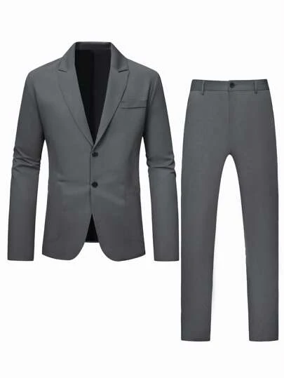 Manfinity Mode Casual minimalistische herenpak in effen kleur met puntkraag en enkele rij knopen, formeel