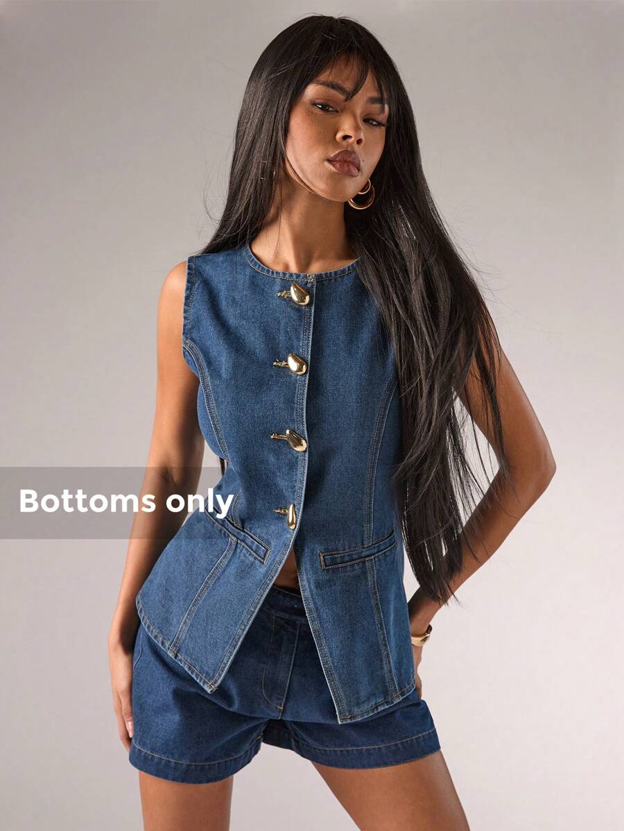 SHEIN BAE 女士百褶宽松休闲百搭牛仔短裤