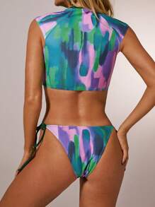 SHEIN Forever 21 Bộ đồ lướt sóng nữ cổ tròn tay ngắn in họa tiết thịnh vượng mới mùa hè 2 món - Nhiều màu - Xem 2