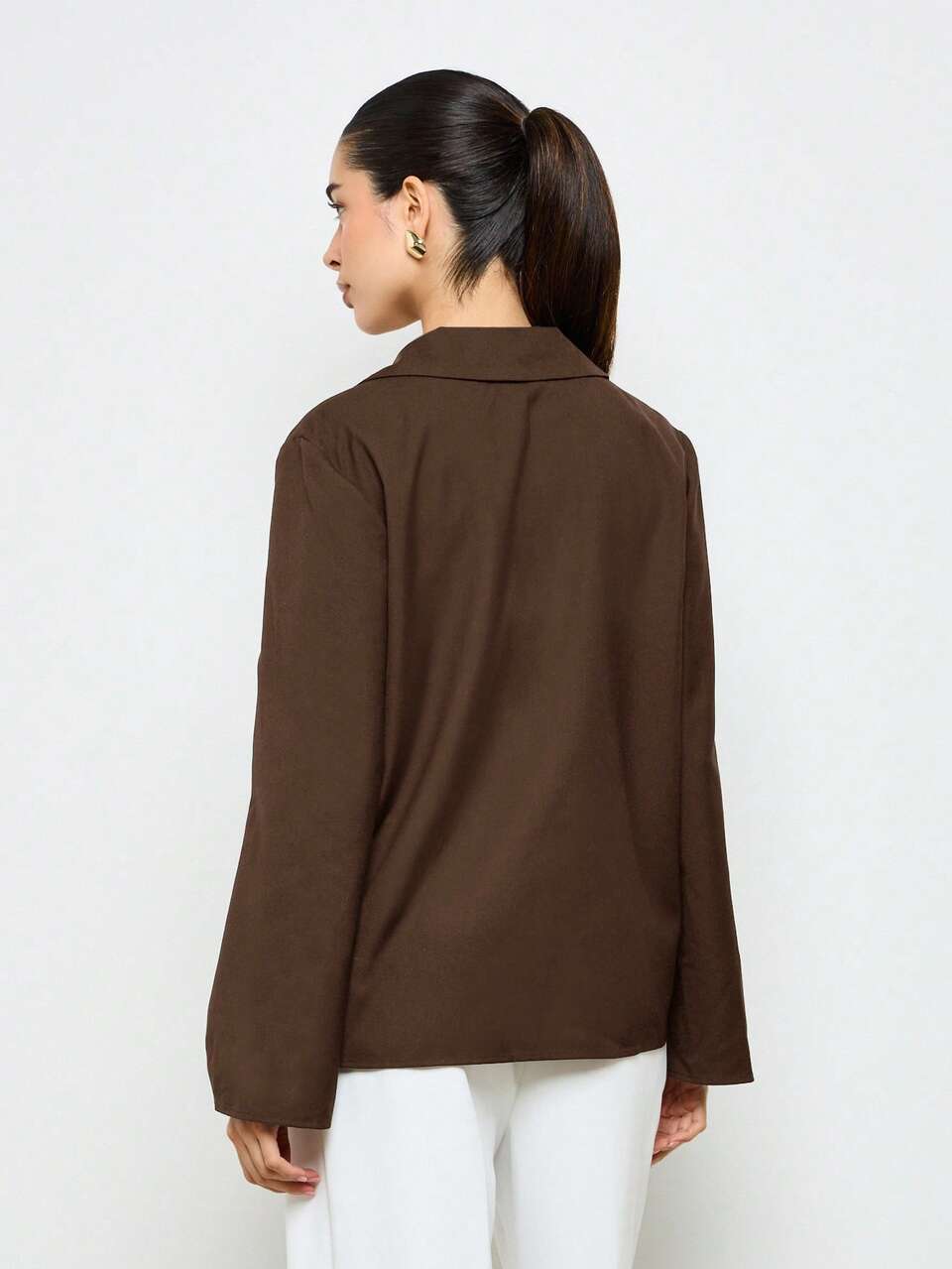 AiiRZ Elegant Satin Blouse Long Sleeve Buckle Front Collared Office Work Professional Autumn Spring Fashion Statement Piece Business Casual Evening