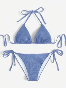 Swim Vcay Bikini deux-pièces bleu avec paillettes pour vacances à la plage