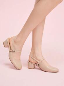 CUCCOO DOLLMOD Fashionable Beige Mary Jane Kitten Heels - Apricot - View 3