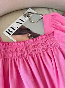 SHEIN LUNE ملابس علوية قطن كاجوال 100% بياقة مربعة وأكمام مكشكشة للنساء في الإجازة، قمصان صيفية كيوت للخروج، أنماط بوهيمية للخروج، قمصان صيفية كيوت للنساء، قمصان صيفية للنساء، قمصان قطن كتان للخروج للنساء، قمصان صيفية للنساء، قمصان حمراء للنساء في الصيف، قمصان للخروج للنساء في الصيف - روز أحمر - مشاهدة 9