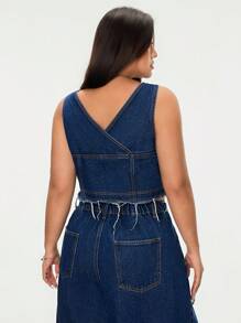 SHEIN EZwear 大码女式夏季酷炫辣妹牛仔夹克 - 深色水洗藍 - 查看 2