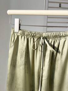 Elamini Women's Satin Tie-Dye Print Drawstring Waist Loose Leg Pants Fall Cloth For Women - Green - View 3