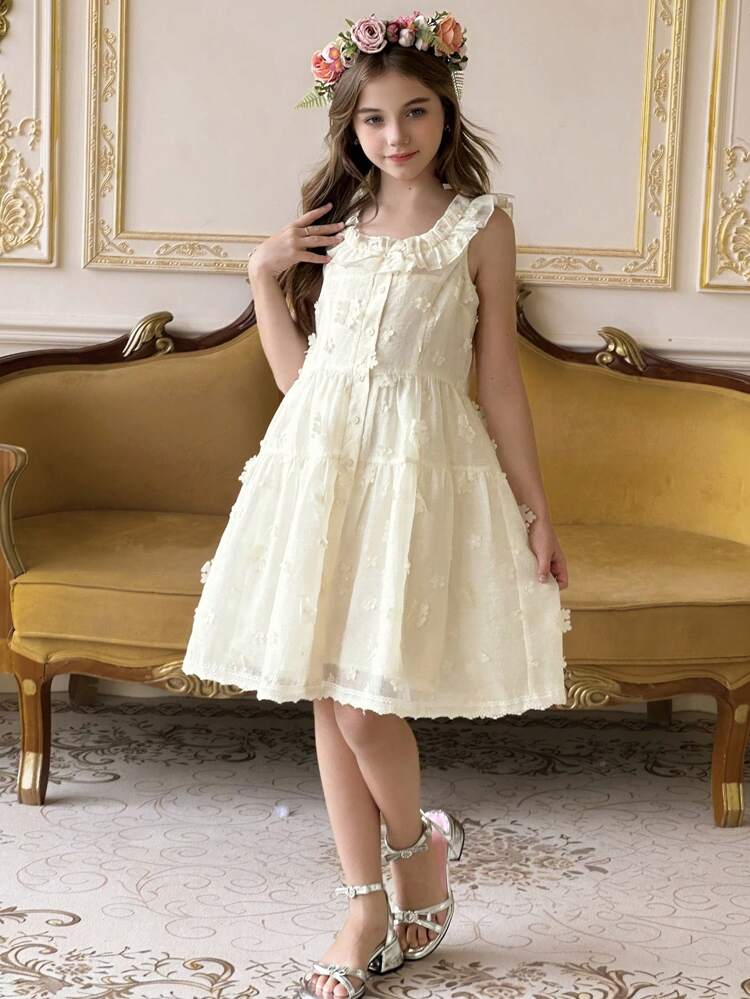 Tween Girls ' Sleeveless Dress With Petal Decoration, Summer,Back To School Clothes