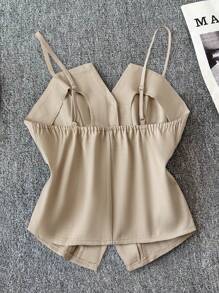 Franclia 休闲时尚百搭系带不对称下摆女式半身裙，卡其色，夏季新品 - 卡其色 - 查看 2