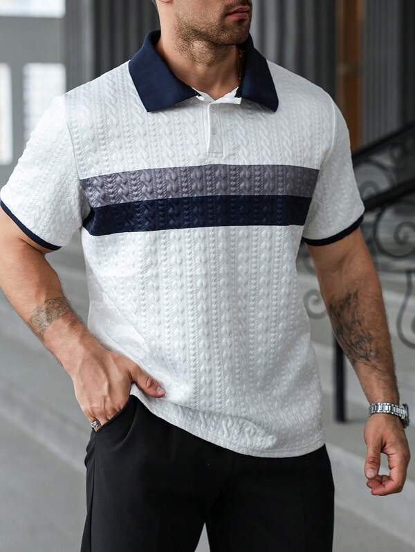 Manfinity Homme Große Größen Polo-Shirt mit Farbblockdesign und strukturierter Kurzarm Optik für Herren