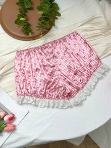 سراويل داخلية قصيرة ذات خطوط متقاطعة وأزهار صغيرة مطرزة بالدانتيل للأطفال - وردي - مشاهدة 6