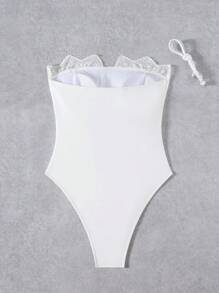 Bonvoyette Bộ đồ bơi một mảnh thanh lịch dành cho nữ có dây đeo vai bằng ren có thể tháo rời - trắng - Xem 2