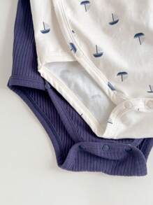 Loomiva 两件套男婴柔软针织帆船印花短袖连体衣 - 彩色 - 查看 6