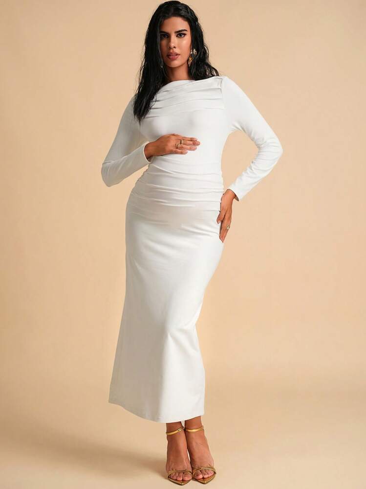 white long sleeve bodycon maternity dress Cream Ribbed Fitted Button Long Sleeve Maternity Dress  PinkBlush