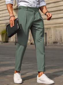 Manfinity Bizformal Quần âu công sở đơn giản xếp ly túi trơn cho nam - màu xanh lá - Xem 3