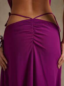 Hauture Women's Summer Going Out Sexy Sleek Side Tie Raspberry Chiffon Skirt - Purple - View 4