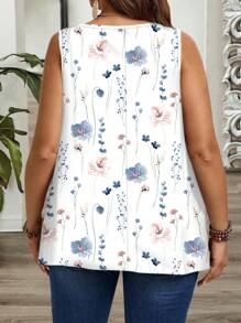 SHEIN CURVE+ Plus Size Minimalist Casual Sleeveless Loose Tank Top, Suitable For Vacationsummer/Country/Beach Vacation Outfits/Beach Outfits/Beach Wear Suitable For Going Out - Multicolor - View 2