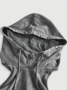 ROMWE Grunge Punk Spring/Summer Carnival Punk Apocalyptic Music Festival Hooded Open Back Drawstring Design Fitted Cropped Women Tank Top - Light Grey - View 4