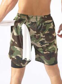 Manfinity Sport Corelite Quần short thể thao nam in họa tiết rằn ri có dây rút, túi ở eo, quần short chạy bộ - Nhiều màu - Xem 2