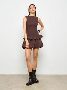 AiiRZ Smocked Tank Top Sleeveless Ruffle Peplum Summer Top Bubble Skirt Design Textured Smocked Bodice Evening Party Club Fashion