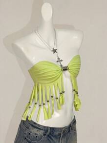 SHEIN ICON Top tubo con dobladillo con flecos sexy para mujer en verano - Verde - Ver 6