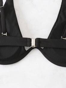 SHEIN Swim 素色鋼圈比基尼泳裝上衣 - 黑色 - 查看 10