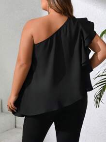 SHEIN CURVE+ 大码女装春夏时尚优雅舒适立体花朵不对称下摆黑色上衣外出上衣