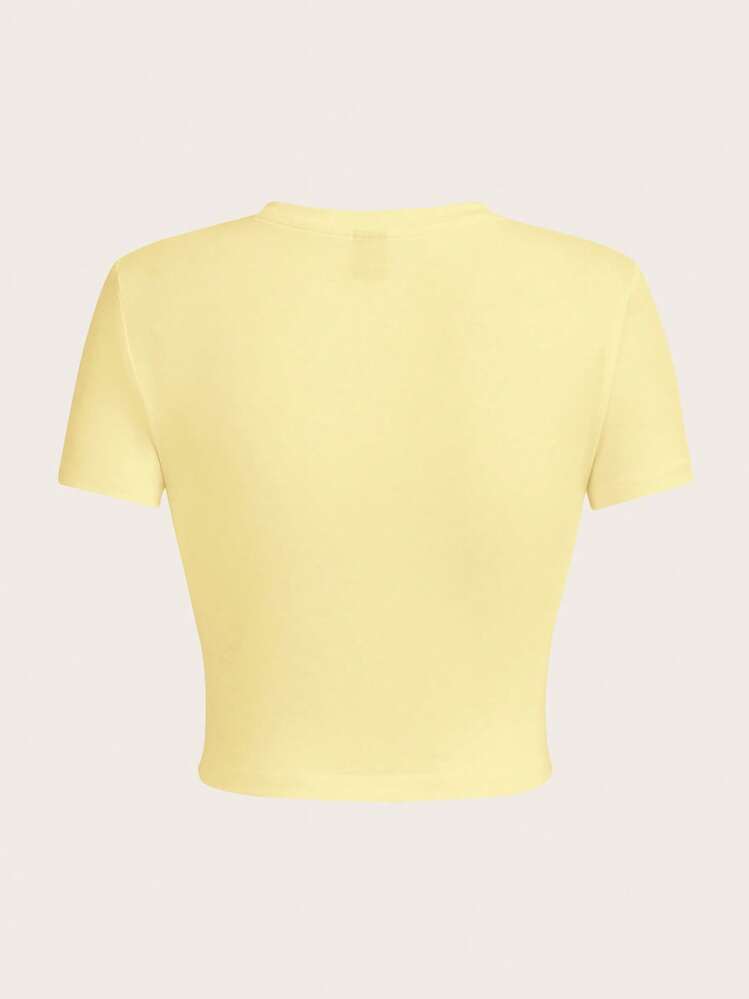 SHEIN EZwear Casual Minimalist English Slogan Graphic Round Neck Short Sleeve Cropped Fitted Women Pullover T-Shirt, Cotton Blended, For Summer Back To School - Ginger - View 4