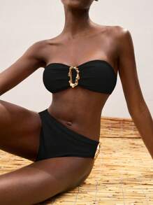 Maija Bộ đồ bơi bikini họa tiết kim loại trang trí bãi biển cho nữ - màu đen - Xem 5