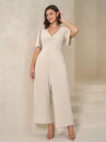 Chikora جمبسوت غير رسمية فاخرة ذات ياقة على شكل V مع تويست على الخصر للنساء مقاسات كبيرة