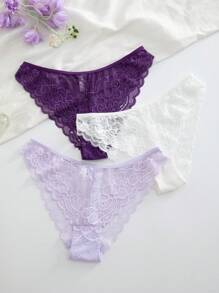 3件装女士简约浪漫蕾丝设计比基尼内裤 - 彩色 - 查看 5