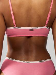 Missguided x Playboy Breathable Bra Panty Underwear Set With Logo Band Fitness Daily Wear Matching Bralette Set For Gym Dance Practice - Pink - View 5