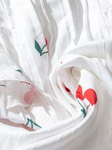 SHEIN Clasi Chemise courte à manches courtes en H-Line avec col plissé et imprimé cerise, style décontracté pour le quotidien et les vacances